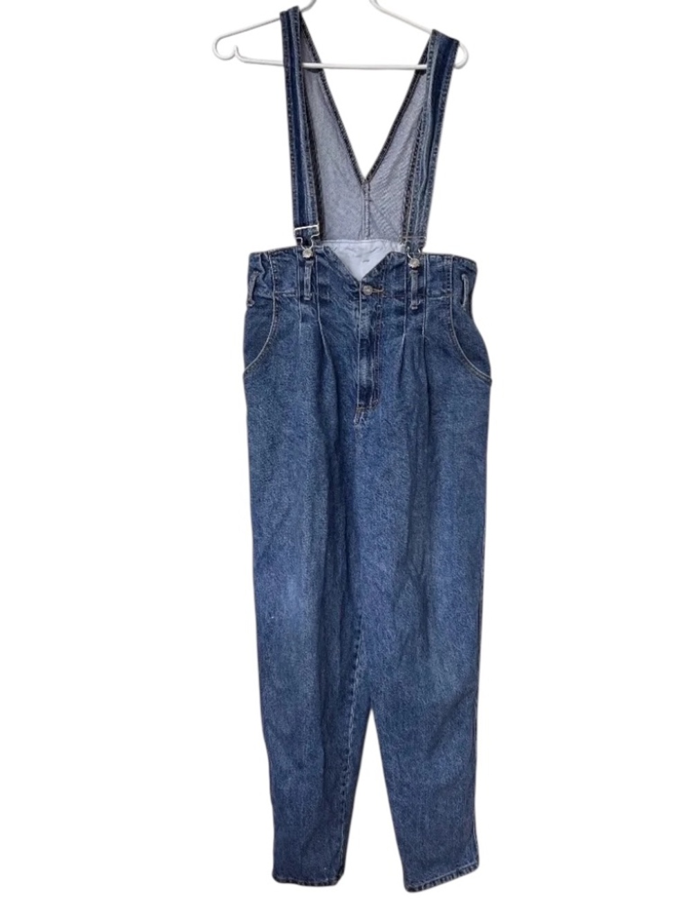 iit Vintage 80's Overalls Size L Front Pleats V Back Tapered Med Wash Made USA